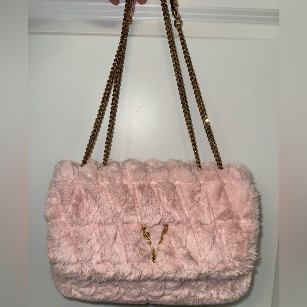 Versace Faux Fur Quilted Virtus Bag English Rose